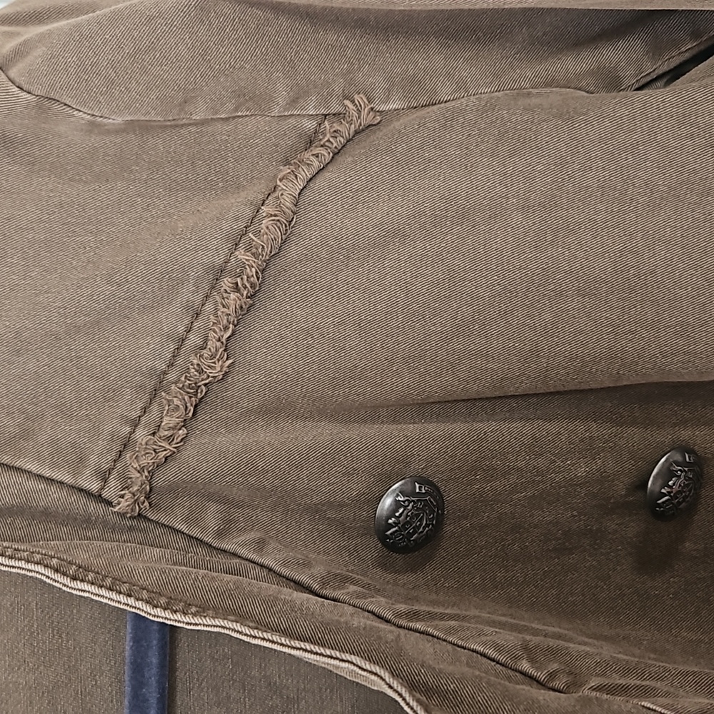 Free People Ruffle Hem Military Jacket- Olive Green -S - Picture 8 of 11